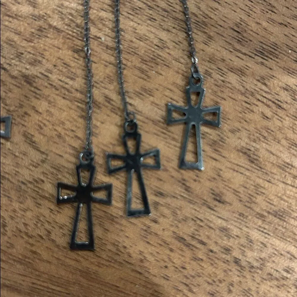 Cross Long Fringe Chains Dangle Earrings Vintage Vibe Boho Gothic Chic Black